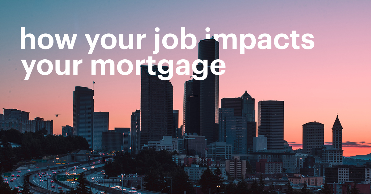 Image of Sunset Night City Sky That Reads: How Your Job Impacts Your Mortgage