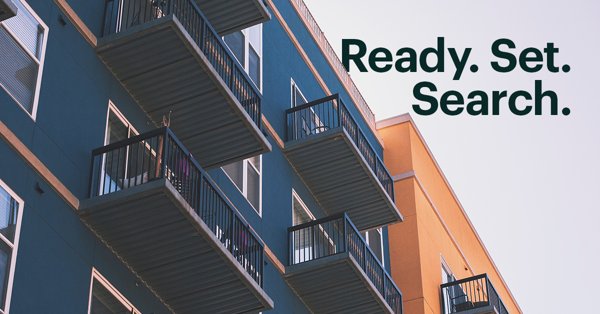  Image of Modern Blue and Orange Building That Reads: Ready. Set. Search.